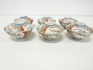 古伊万里　金彩赤絵　蓋物碗　6客